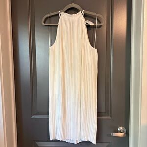 Banana Republic Factory White High Neck Pleated Mini Dress - Size M NWT